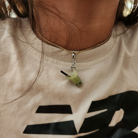 Set of 10 Bubble Tea Bracelet Charm Necklace Pendant with Silver Clasp - Picture 4 of 7